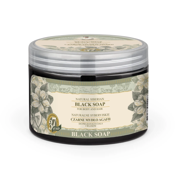 Czarne mydło do ciała i włosów, Babuszka Agafia, 500 ml