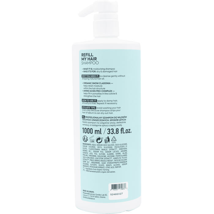 profesjonalny szampon do włosów suchych i zniszczonych Refill My Hair , Ice professional, 1000 ml