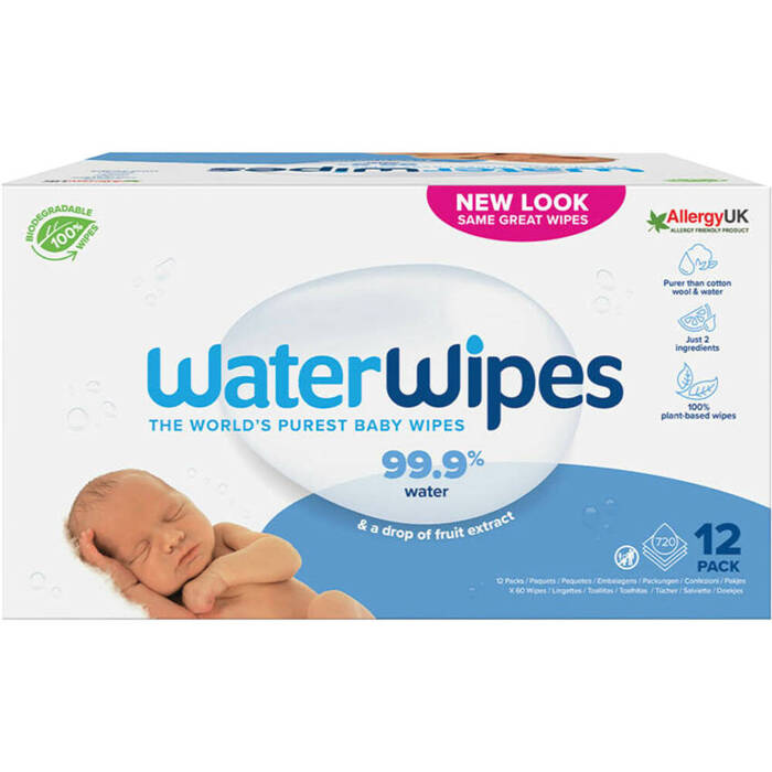 Chusteczki nawilżane dla dzieci i niemowląt, WaterWipes 12x60szt.